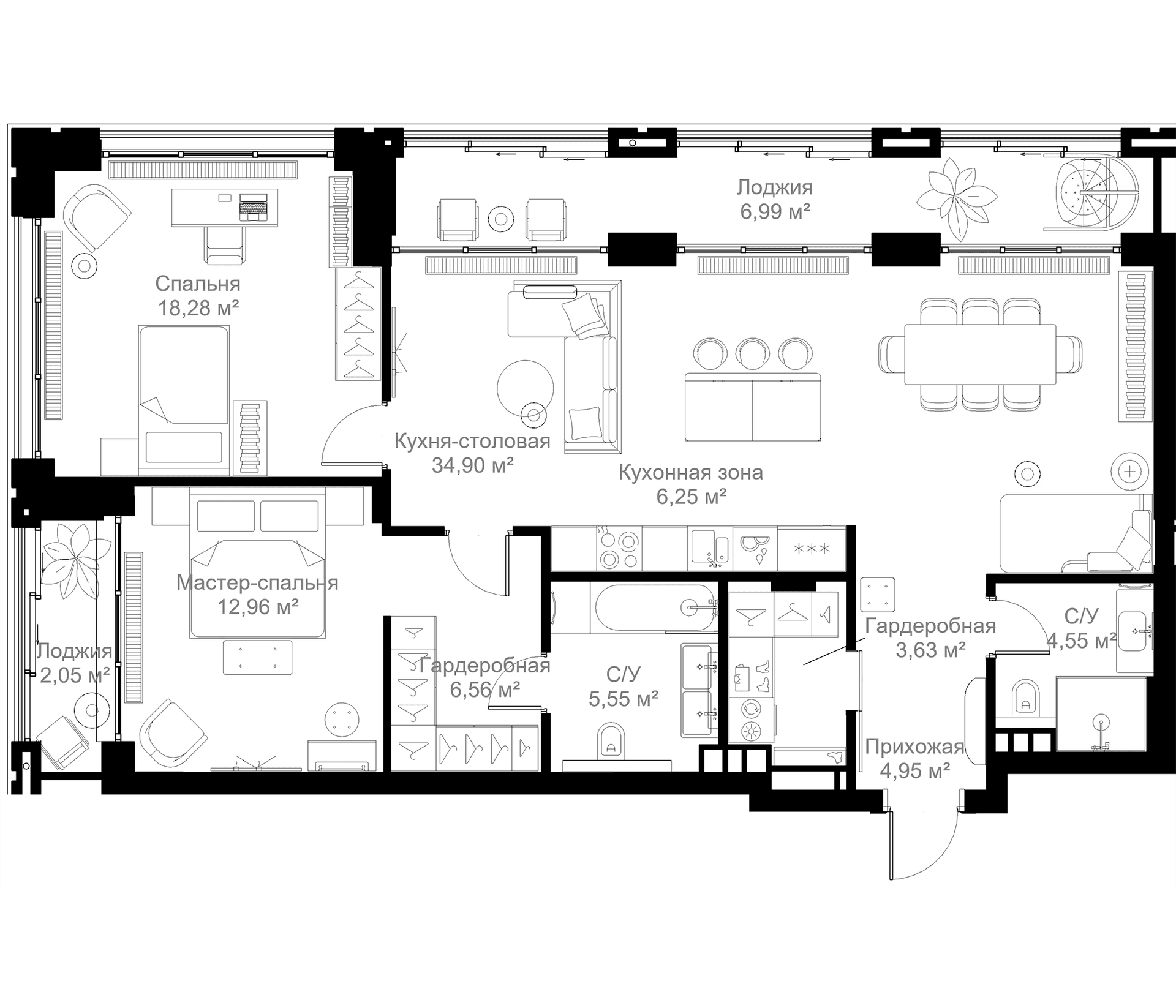 Планировка: 2-комнатная квартира 97,6 м² в ЖК «МЫС»