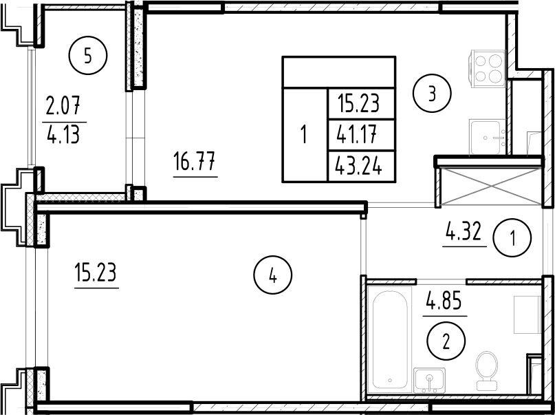 Планировка: Евродвушка 41,2 м² в ЖК «Ассамблея»