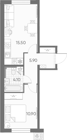 Планировка: Евродвушка 36,4 м² в ЖК «Зеркальный ручей»