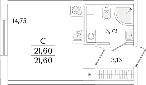 Планировка: Студия 21,6 м² в ЖК «Кинопарк»