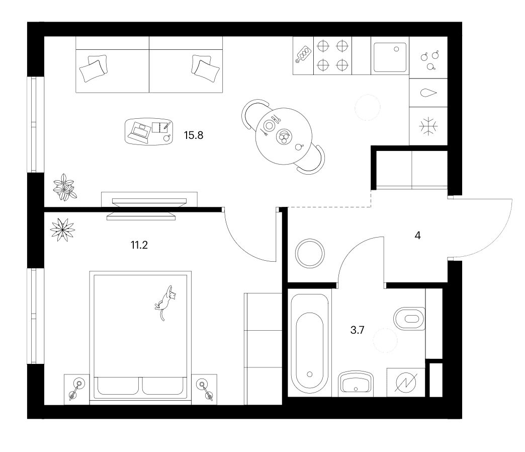 Планировка: 1-комнатная квартира 34,7 м² в ЖК «Ярославский»