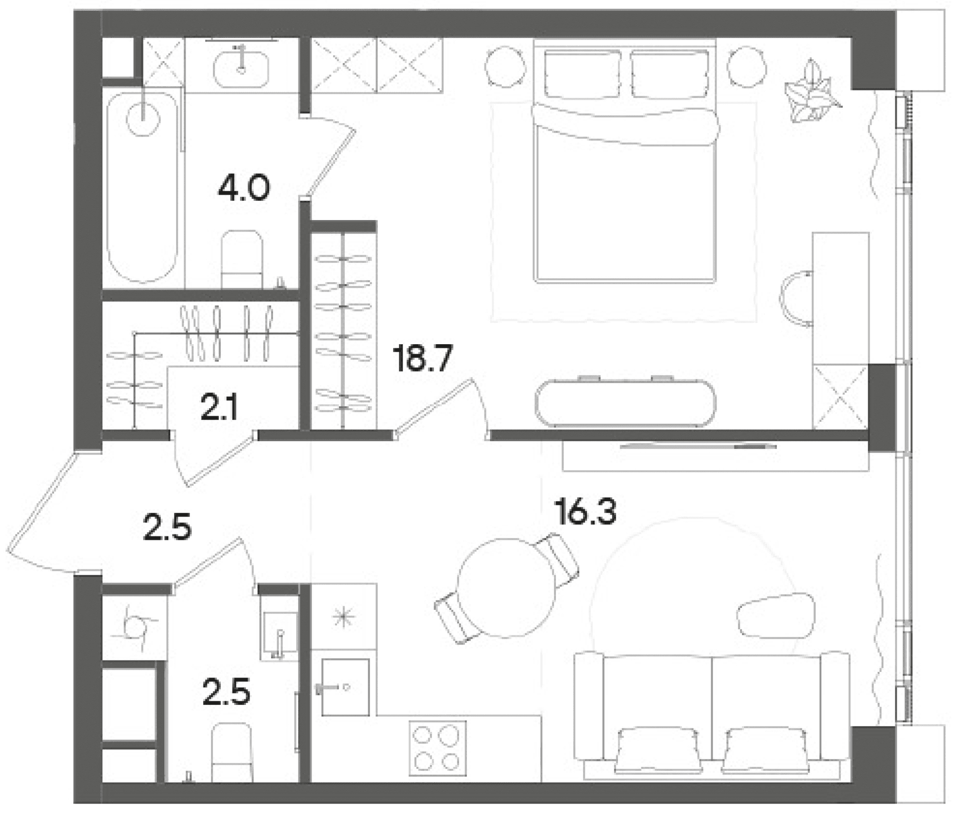 Планировка: Евродвушка 46,4 м² в ЖК «СТОУН Грэйн»