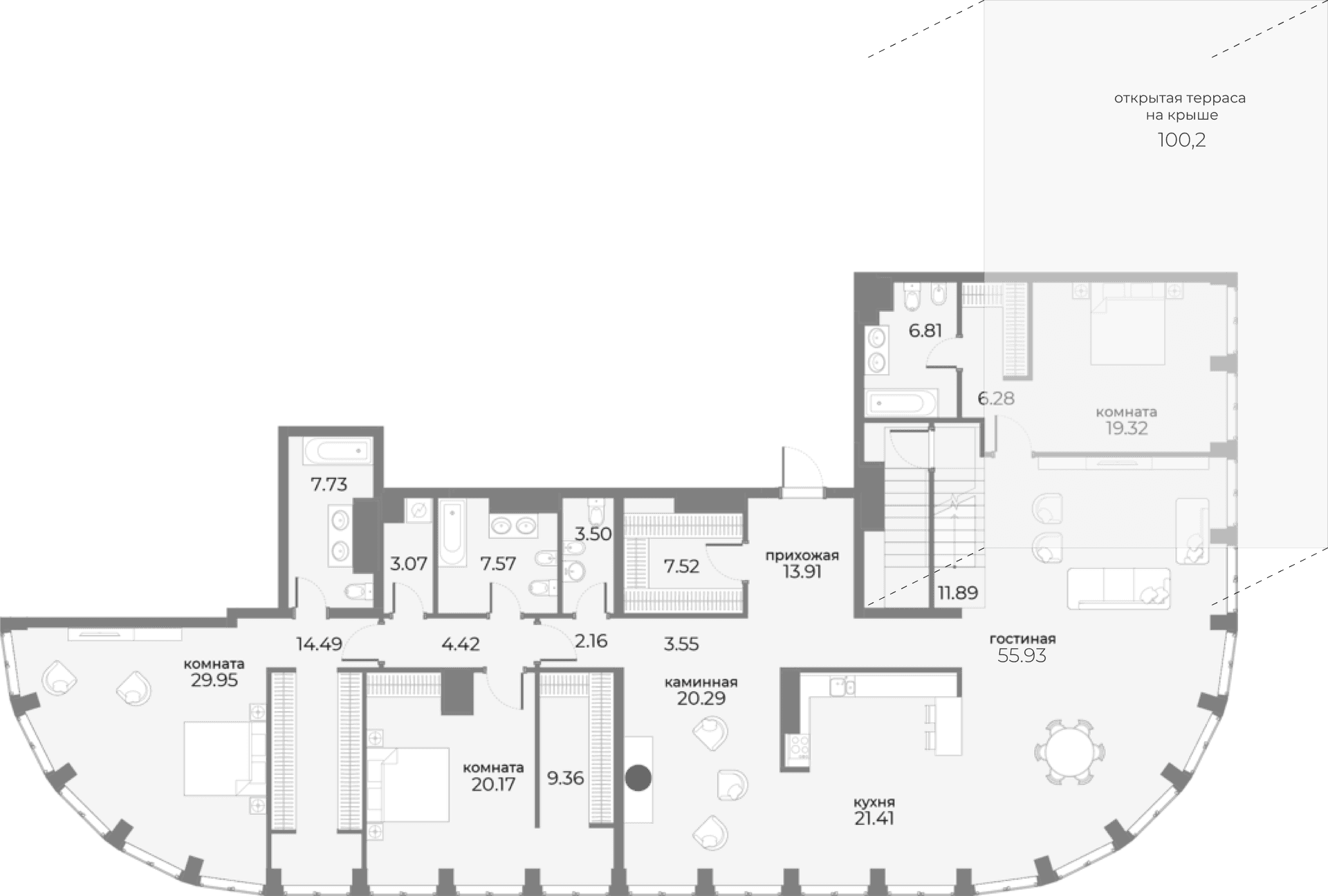 Планировка: Квартира евро-4 271,9 м² в ЖК «Sky View»