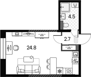 Планировка: Студия 32 м² в ЖК «МАРК»