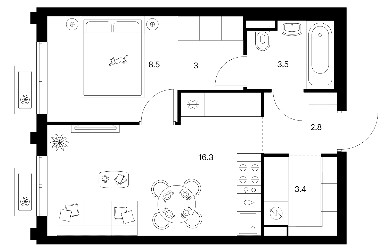 Планировка: 1-комнатная квартира 37,5 м² в ЖК «Ярославский»