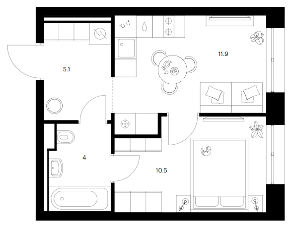 Планировка: 1-комнатная квартира 31,5 м² в ЖК «Зеленый парк»
