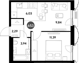 Планировка: Евродвушка 33,5 м² в ЖК «ЭВО»