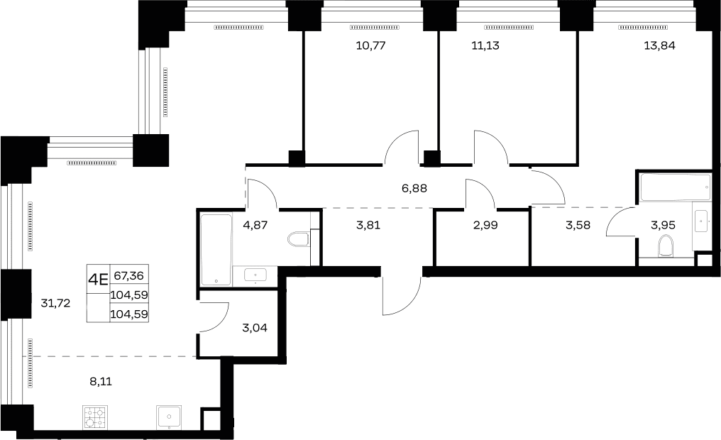 Планировка: Квартира евро-4 104,6 м² в ЖК «НОВА»