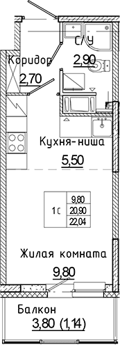 Планировка: Студия 20,9 м² в ЖК «Аквилон Янино»
