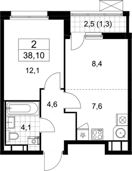 Планировка: Евродвушка 36,8 м² в ЖК «Скандинавия»