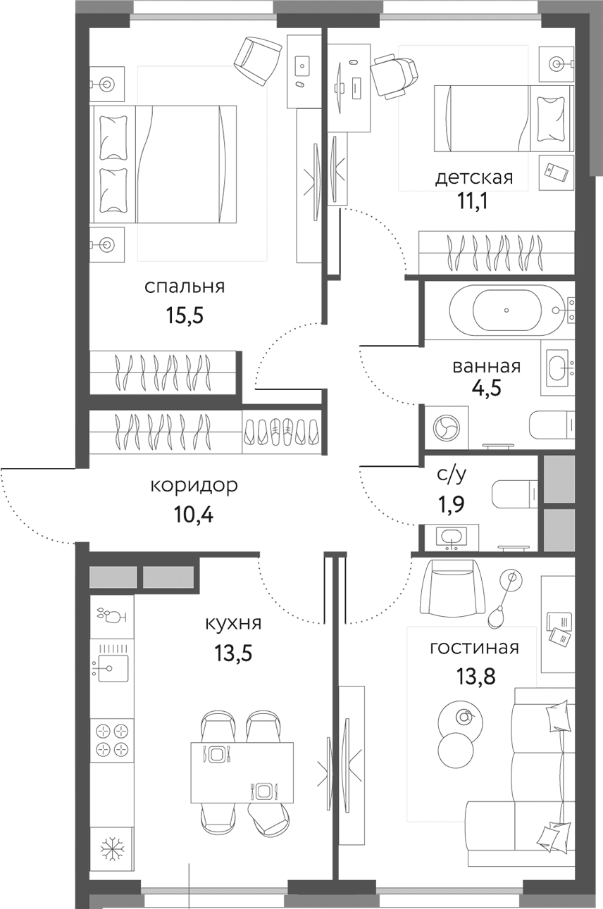 3-комнатная квартира