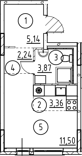 Планировка: Студия 26,1 м² в ЖК «Невская Долина»
