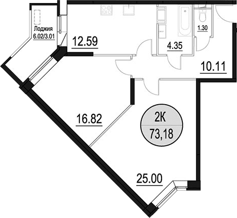 Планировка: 2-комнатная квартира 71,8 м² в ЖК «Солнечный Парк»