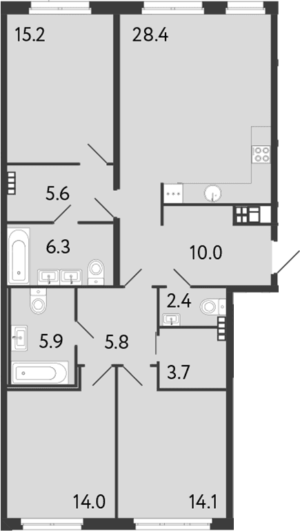 Планировка: Квартира евро-4 111,3 м² в ЖК «Визионер»