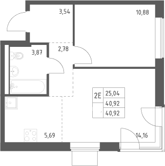 Планировка: Евродвушка 40,9 м² в ЖК «Квартал Западный»