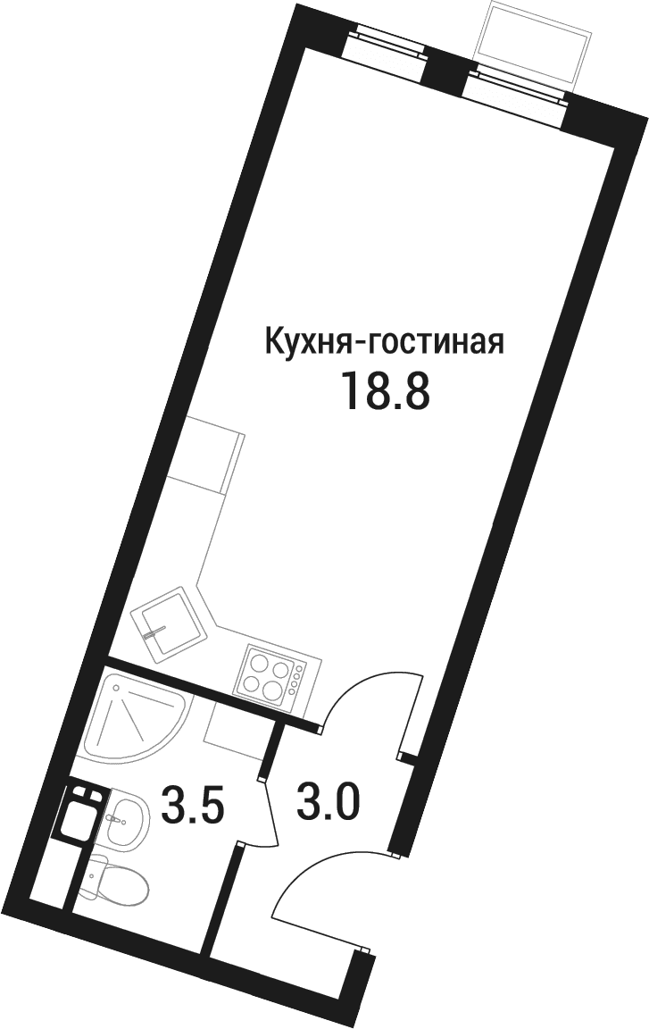 Планировка: Студия 25,3 м² в ЖК «Дом в Малаховке»