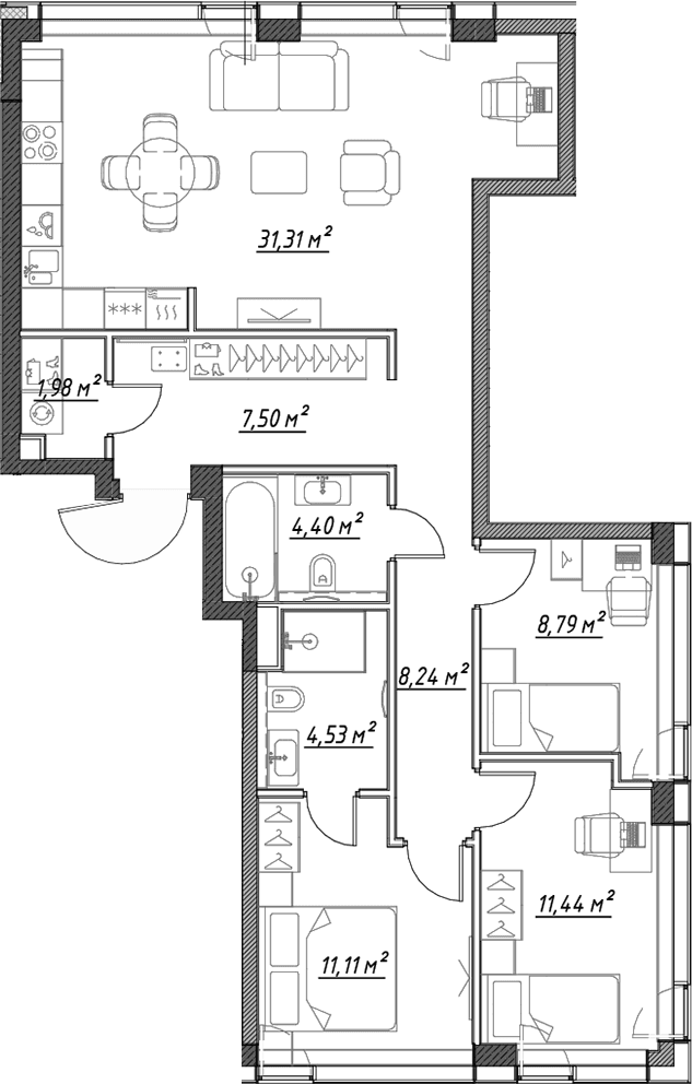 Планировка: Квартира евро-4 89,2 м² в ЖК «Веер»