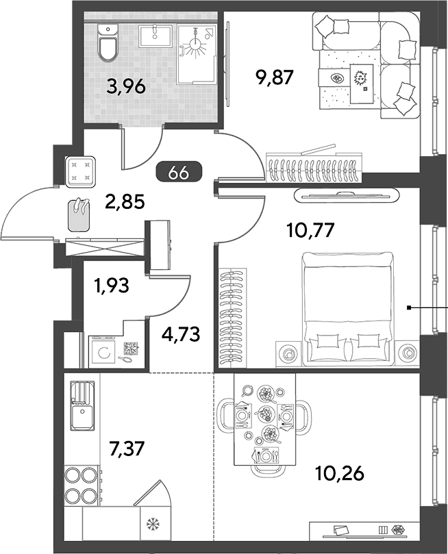 Планировка: Евротрёшка 51,7 м² в ЖК «Космопарк»