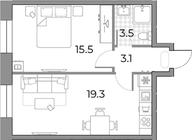 Планировка: Евродвушка 41,4 м² в ЖК «ЗилАрт»