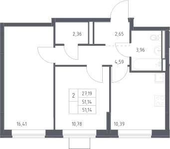 Планировка: 2-комнатная квартира 51,1 м² в ЖК «Богдановский лес»