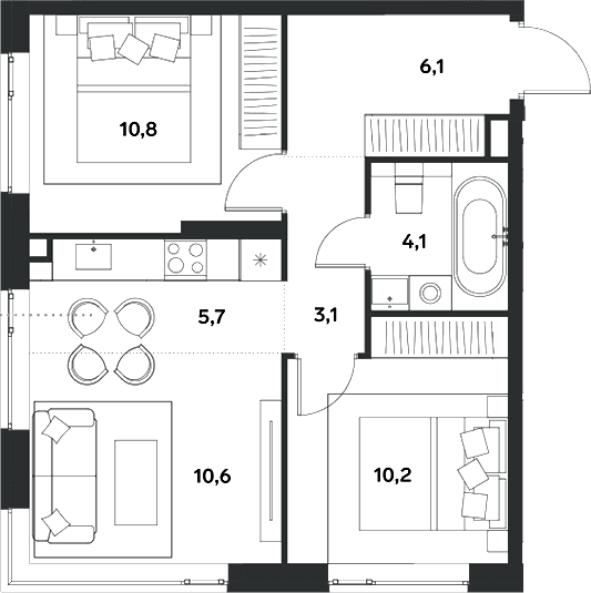 Планировка: Евротрёшка 50,6 м² в ЖК «АЛИА»