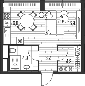 Планировка: Студия 35,2 м² в ЖК «HIGH LIFE»