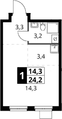 Планировка: Студия 24,2 м² в ЖК «1-й Донской»