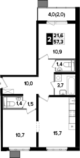 Планировка: 2-комнатная квартира 55,3 м² в ЖК «Южная Битца»