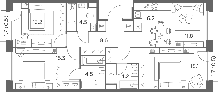 Планировка: Квартира евро-4 86,4 м² в ЖК «Станиславский»