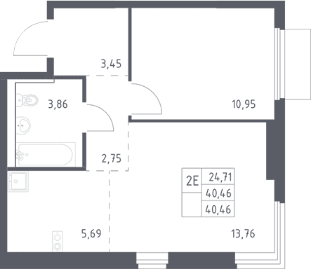 Планировка: Евродвушка 40,5 м² в ЖК «Пригород Лесное»