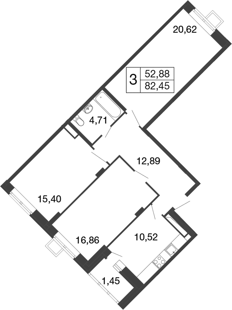3-комнатная квартира