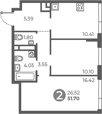 Планировка: 2-комнатная квартира 51,7 м² в ЖК «Нижегородская от Гранель»