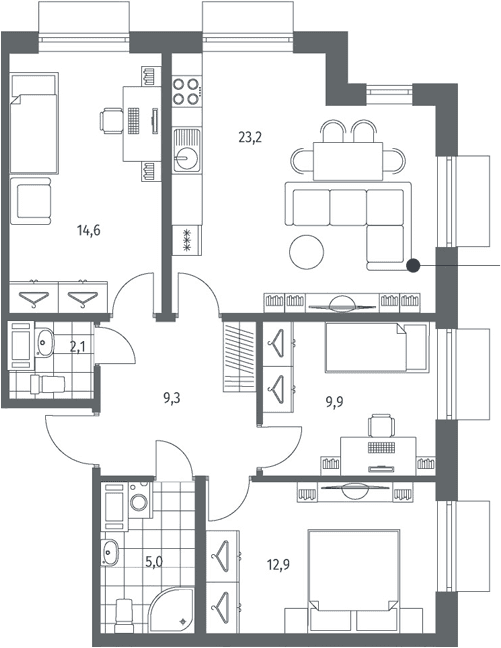 Планировка: Квартира евро-4 77 м² в ЖК «Парусная 1»