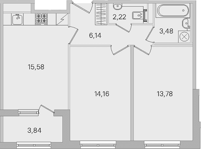 Планировка: Евротрёшка 55,4 м² в ЖК «Дубровский»