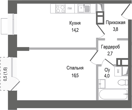 Планировка: 1-комнатная квартира 41,2 м² в ЖК «Киноквартал»