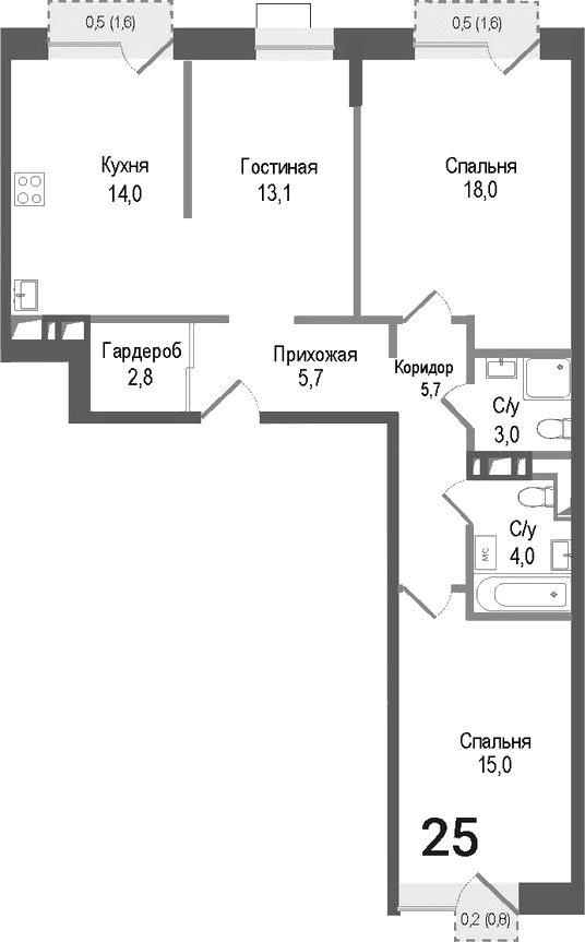 3-комнатная квартира