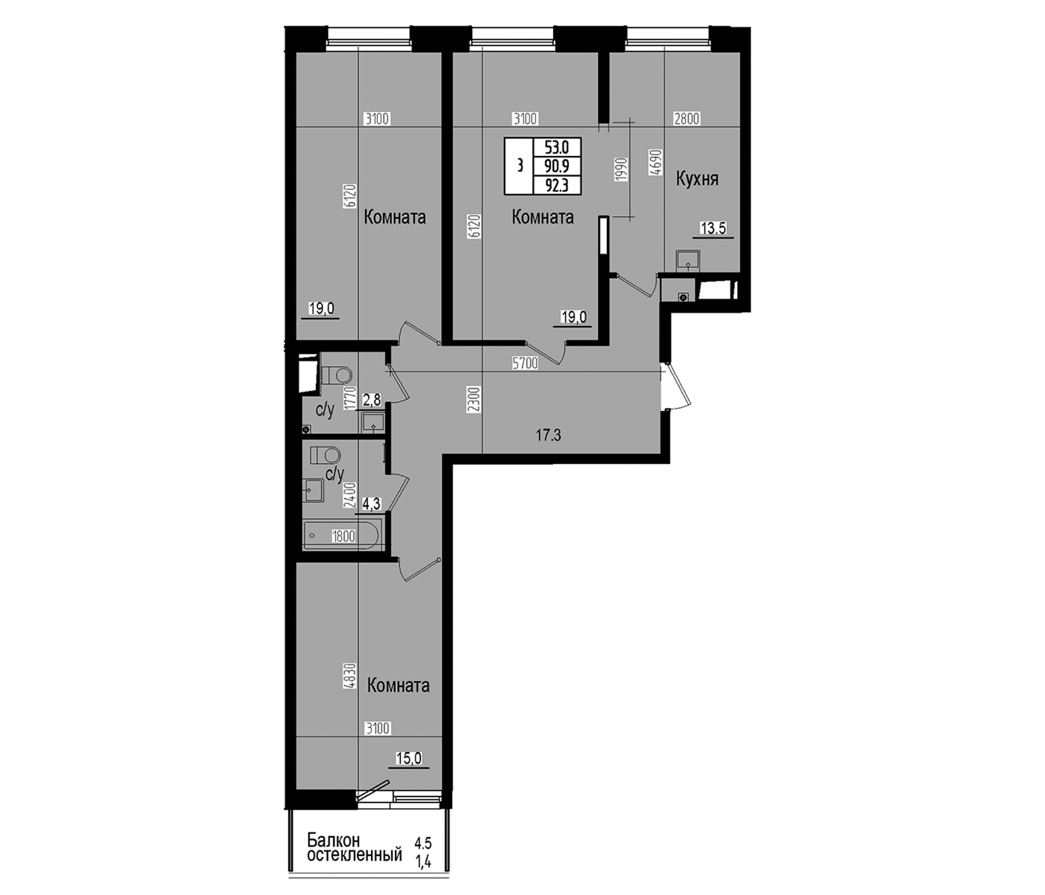 3-комнатная квартира