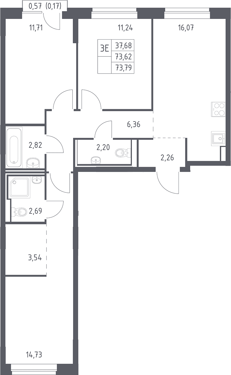 Планировка: Квартира евро-4 73,6 м² в ЖК «Рублевский квартал»