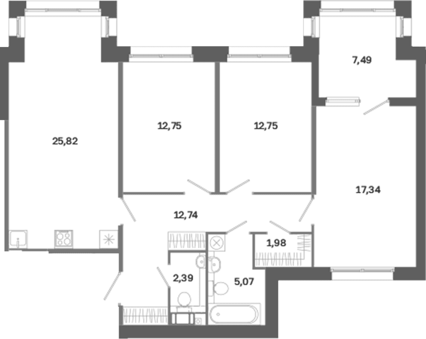 Планировка: Квартира евро-4 90,8 м² в ЖК «Дом на Курской»