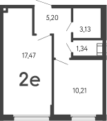 Планировка: Евродвушка 37,4 м² в ЖК «17 линия»