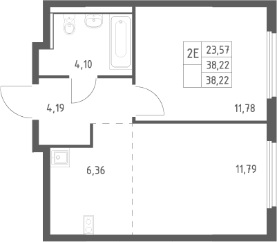 Планировка: Евродвушка 38,2 м² в ЖК «Пригород Лесное»