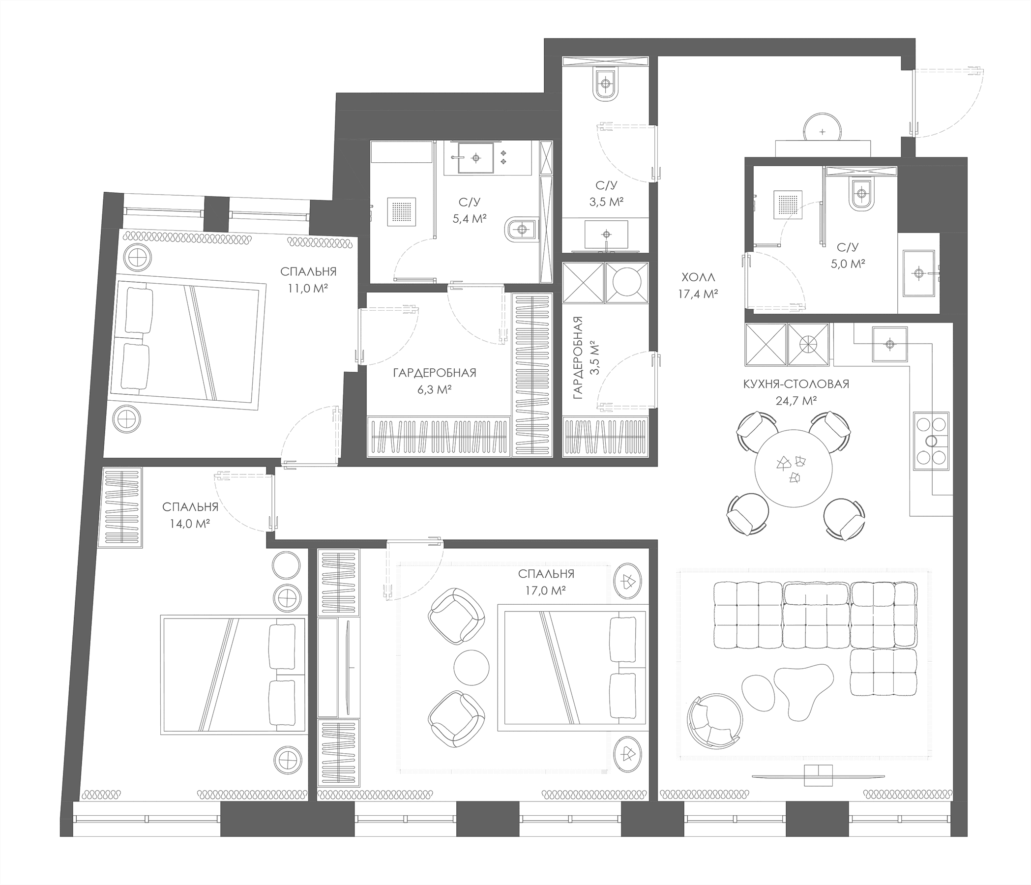 3-комнатная квартира