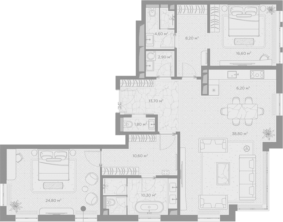 Планировка: 2-комнатная квартира 138,5 м² в ЖК «Николь»