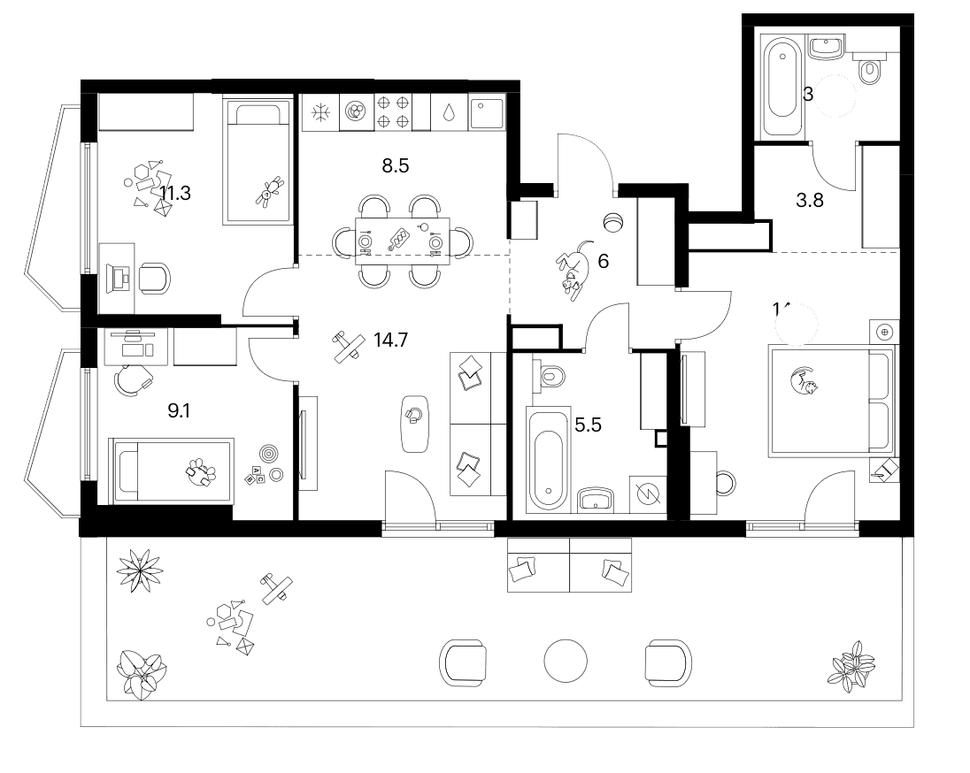 Планировка: Квартира евро-4 76,3 м² в ЖК «Мичуринский парк»
