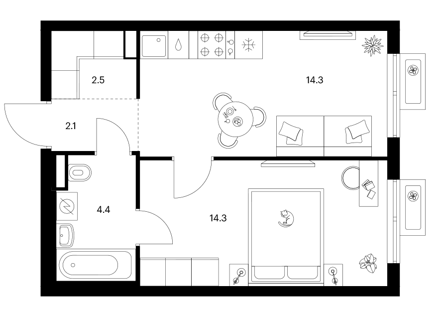 Планировка: 1-комнатная квартира 37,6 м² в ЖК «Ярославский»