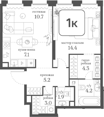 1-комнатная квартира