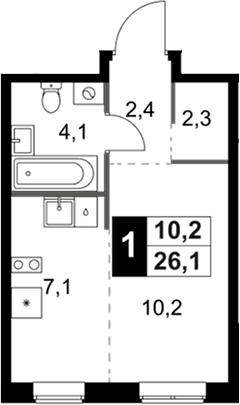 Планировка: Студия 26,1 м² в ЖК «1-й Ясеневский»