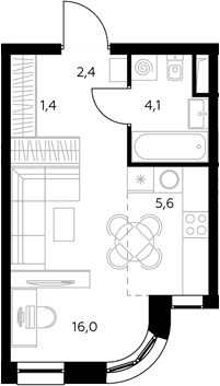 Планировка: Студия 29,9 м² в ЖК «Адмирал»