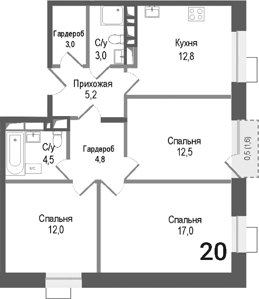 3-комнатная квартира