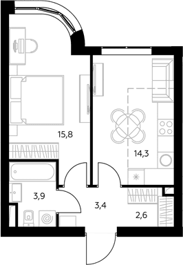 Планировка: 1-комнатная квартира 40,5 м² в ЖК «Адмирал»